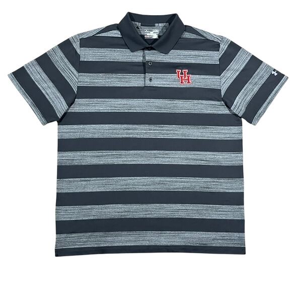 University Of Houston UH Under Armour Mens Gray Striped Polo Shirt Size XL - Picture 1 of 4